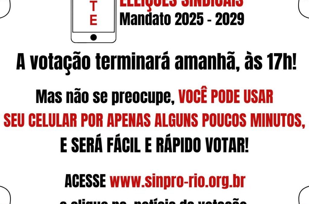 ELEIÇÃO ONLINE NO SINPRO-RIO TERMINA NESTA QUINTA-FEIRA (09/10), ÀS 17H