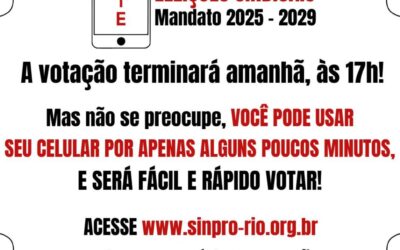 ELEIÇÃO ONLINE NO SINPRO-RIO TERMINA NESTA QUINTA-FEIRA (09/10), ÀS 17H